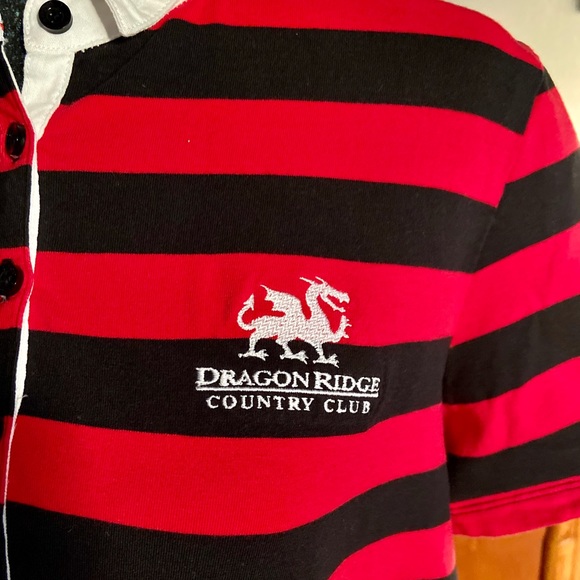 IZOD Flex Red & Black Striped Golf Polo Top with White Collar - Picture 5 of 6